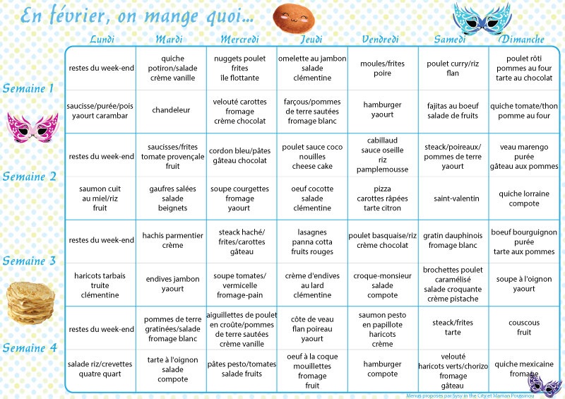 Menus au mois et à la carte